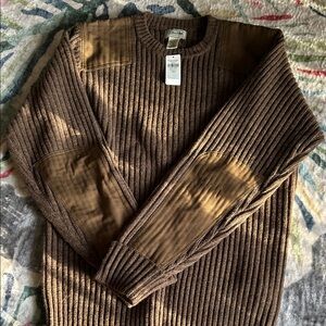 L.L. Bean Brown Ribbed Crewneck Sweater 100% Merino Lambswool